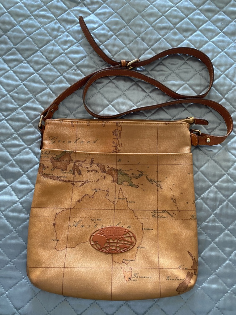 Alviero Martini Tan Leather-Trim Crossbody Interior